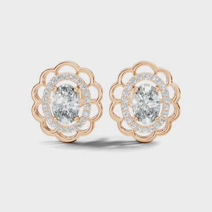 Oval Lab Grown Diamond Halo Floral Stud Earring