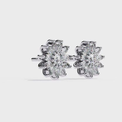 1.31 Ct Marquise & Round Cut Diamond Flower Earrings
