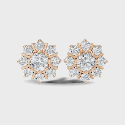 Round Cut Lab Grown Diamond Halo Prong Set Stud Earring