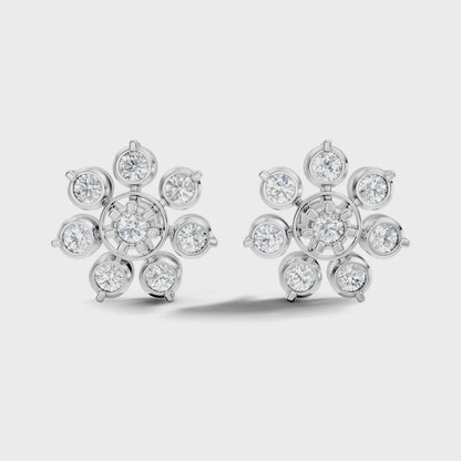 Round Cut Lab Grown Diamond Stud Snowflake Earring