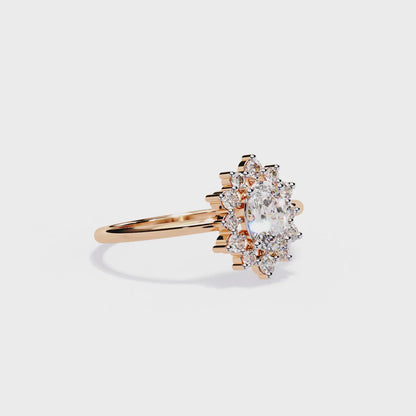 Oval And Round Cut Lab Grown Diamond Halo Solitaire Elegant Sparkling Prong Set Ring Gift For Annivrasry