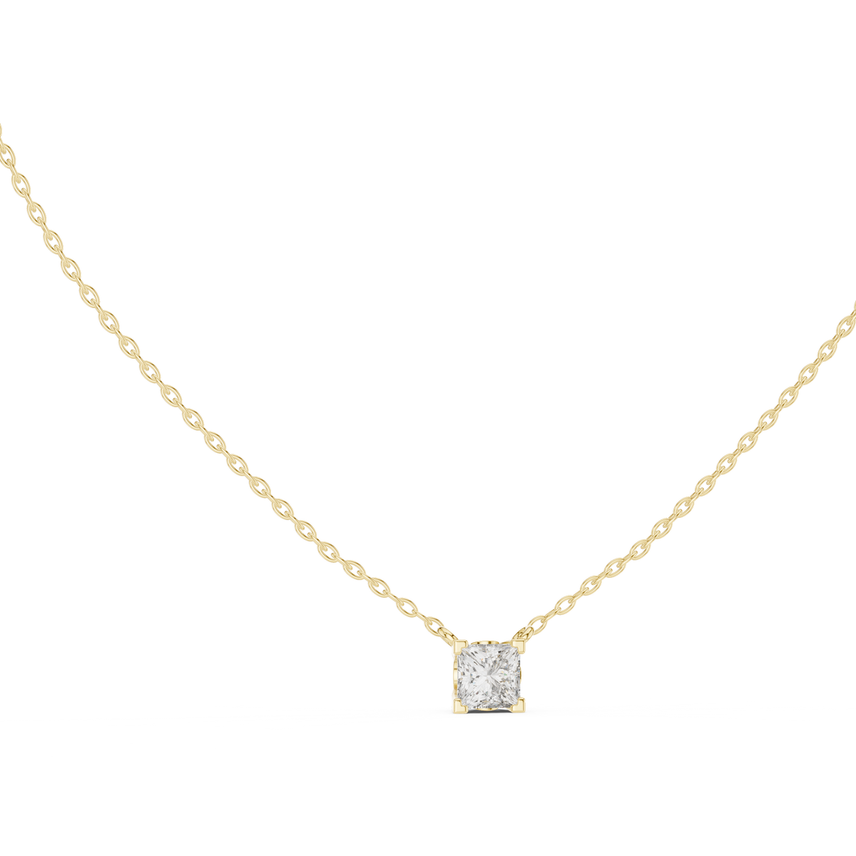 Princess Shape Four Prong Set 14K Gold Lab Grown Diamond Pendant Front View
