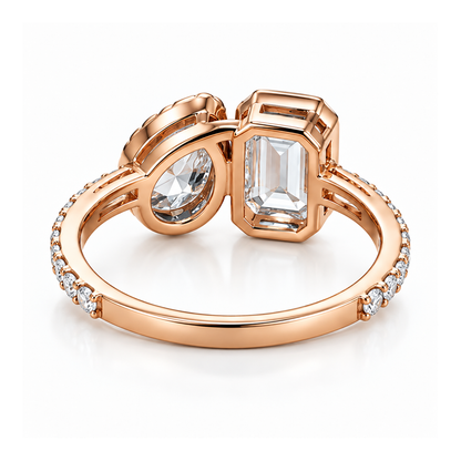 Pear & Emerald Cut Lab Grown Diamond Rose Gold Ring