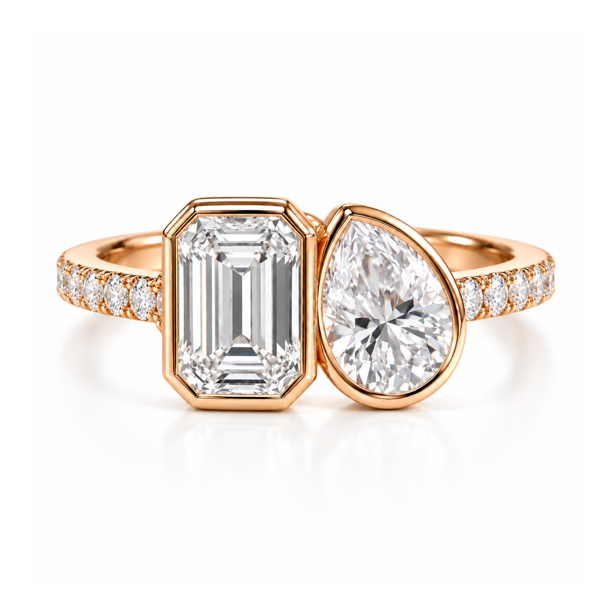 Pear & Emerald Cut Lab Grown Diamond Rose Gold Ring