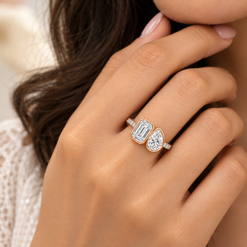 Pear & Emerald Cut Lab Grown Diamond Rose Gold Ring