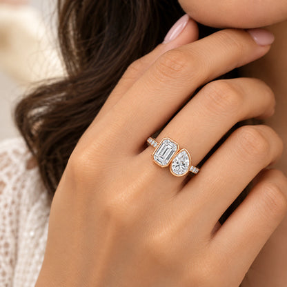 Pear & Emerald Cut Lab Grown Diamond Rose Gold Ring