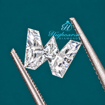 W letter shaped lab grown certified diamond angled side view