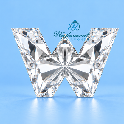 Close-up of W alphabet shaped lab grown certified diamond details
