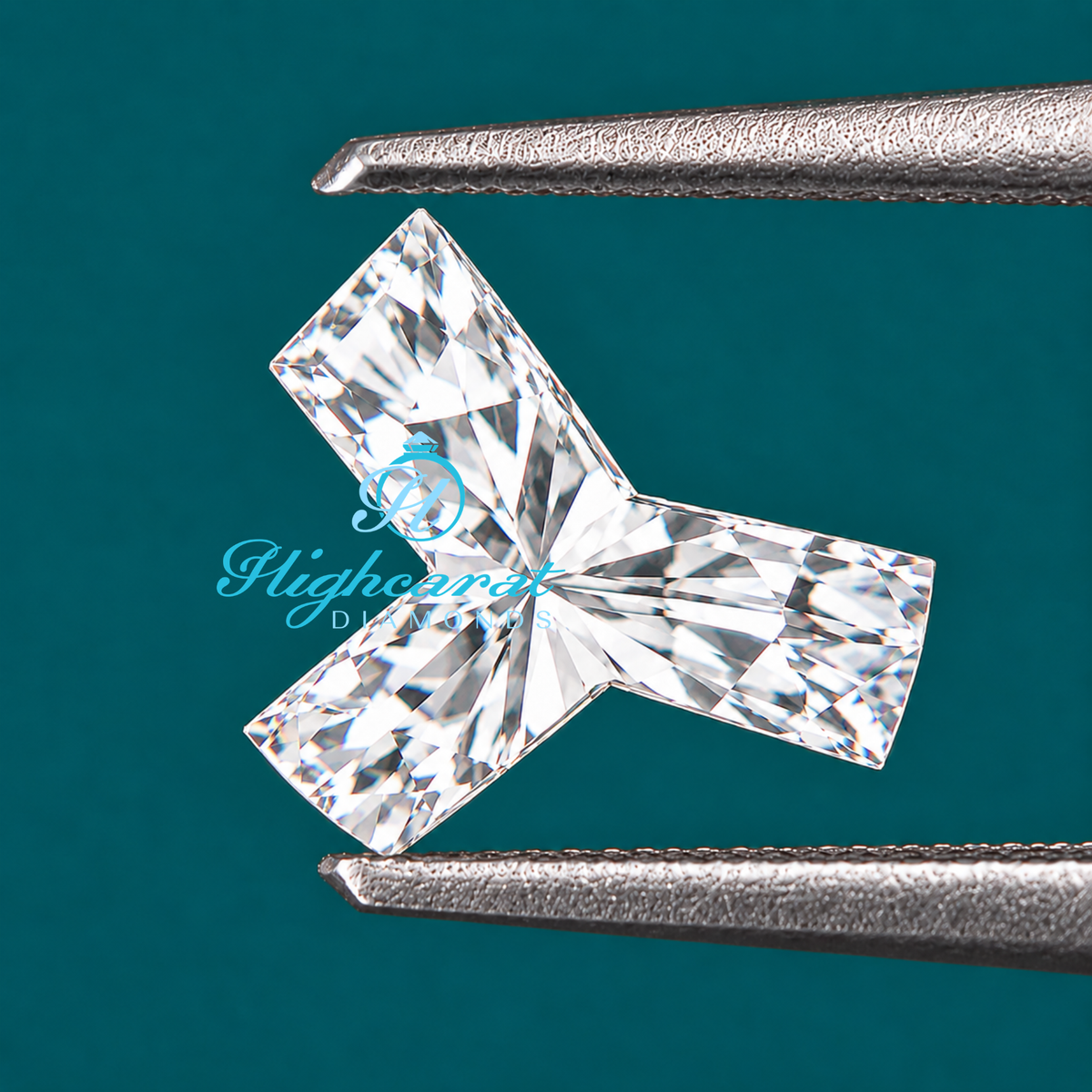 Y letter shaped lab grown certified diamond angled side view