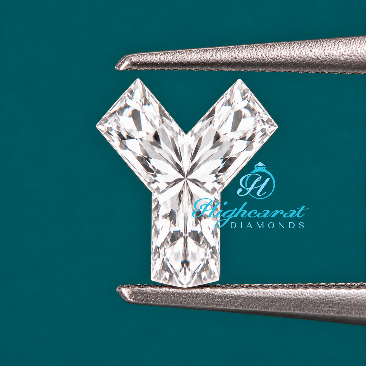 Lab grown Y shape certified diamond top view showing facets